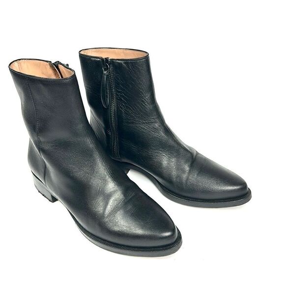 Legres Black Leather Ankle Boots Side Zip Block Heels Italy 36 US 6 - Picture 2 of 14